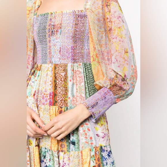 Alice + Olivia Rowen Puff Sleeve Tiered Skirt Tunic Chiffon Mini Dress - Picture 15 of 16